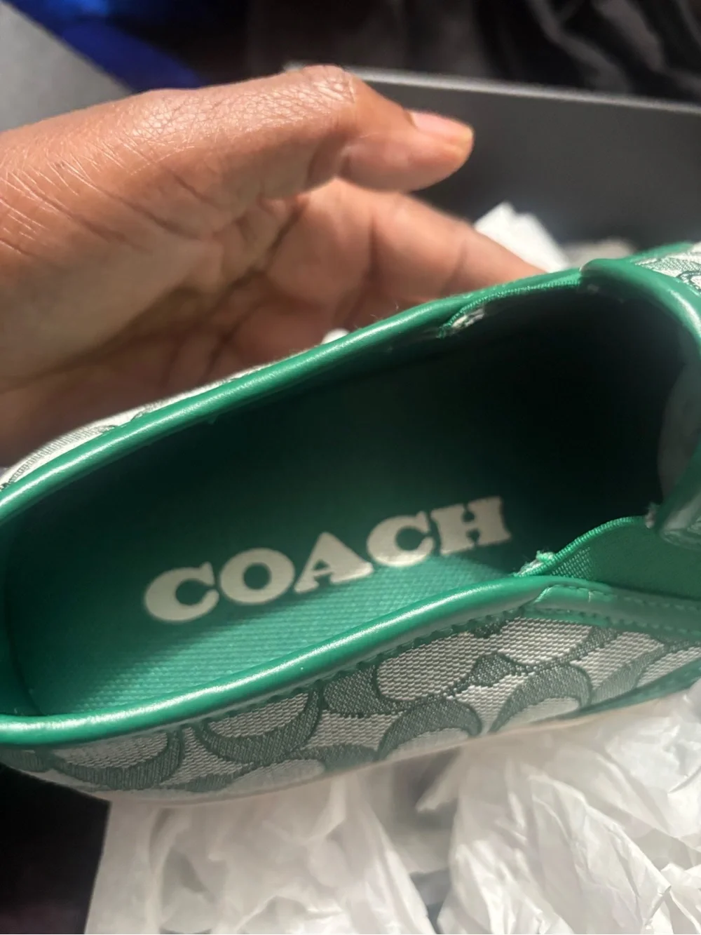 Coach Green Signature Slip-On Sneaker with White Trim